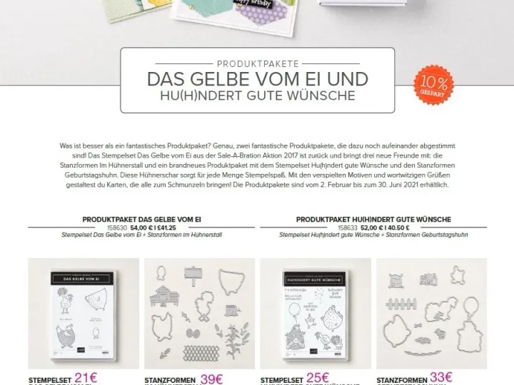 Drei Karten mit gelben Hühnern und bunten Hexagonen, eine Geschenkverpackung mit grünen Maisfeldern und einem Huhn. Die Karte zeigt Textfragmente wie „let’s CELEBRATE YOU“ und „Happy Birthday“.